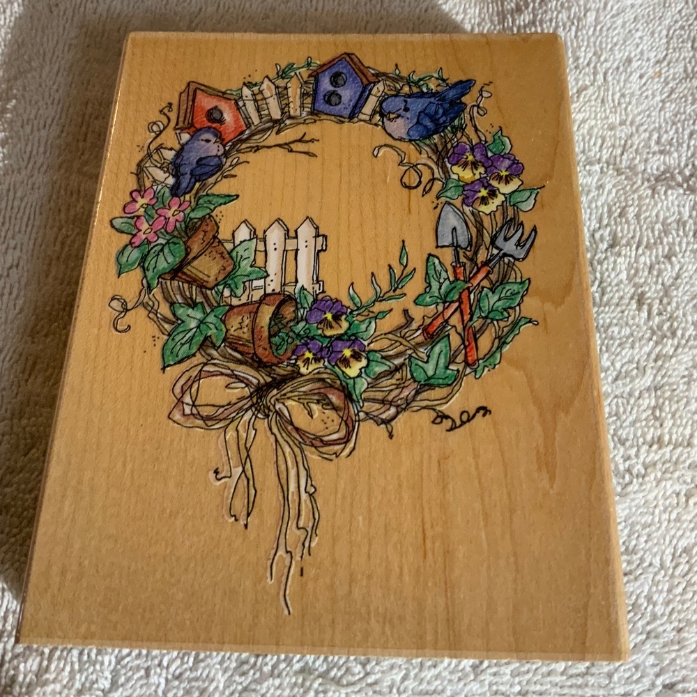 Stampendous Bird House Wreath Wood Stamp